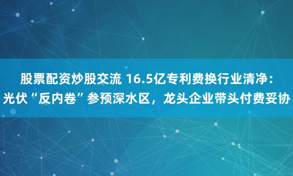股票配资炒股交流 16.5亿专利费换行业清净：光伏“反内卷”参预深水区，龙头企业带头付费妥协